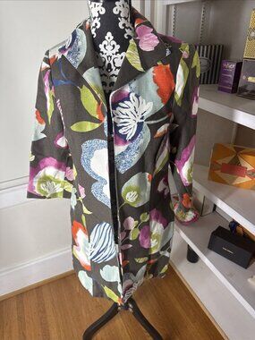 Stunning 3 Sisters Jacket Open Front Duster Small Floral Print Pockets Weaved